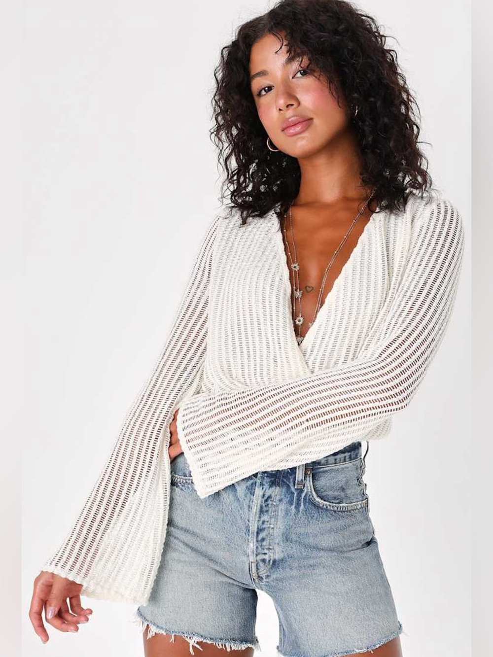 NWT Lulus Elevated Standard Ivory Knit Long Sleeve Bodysuit size Small